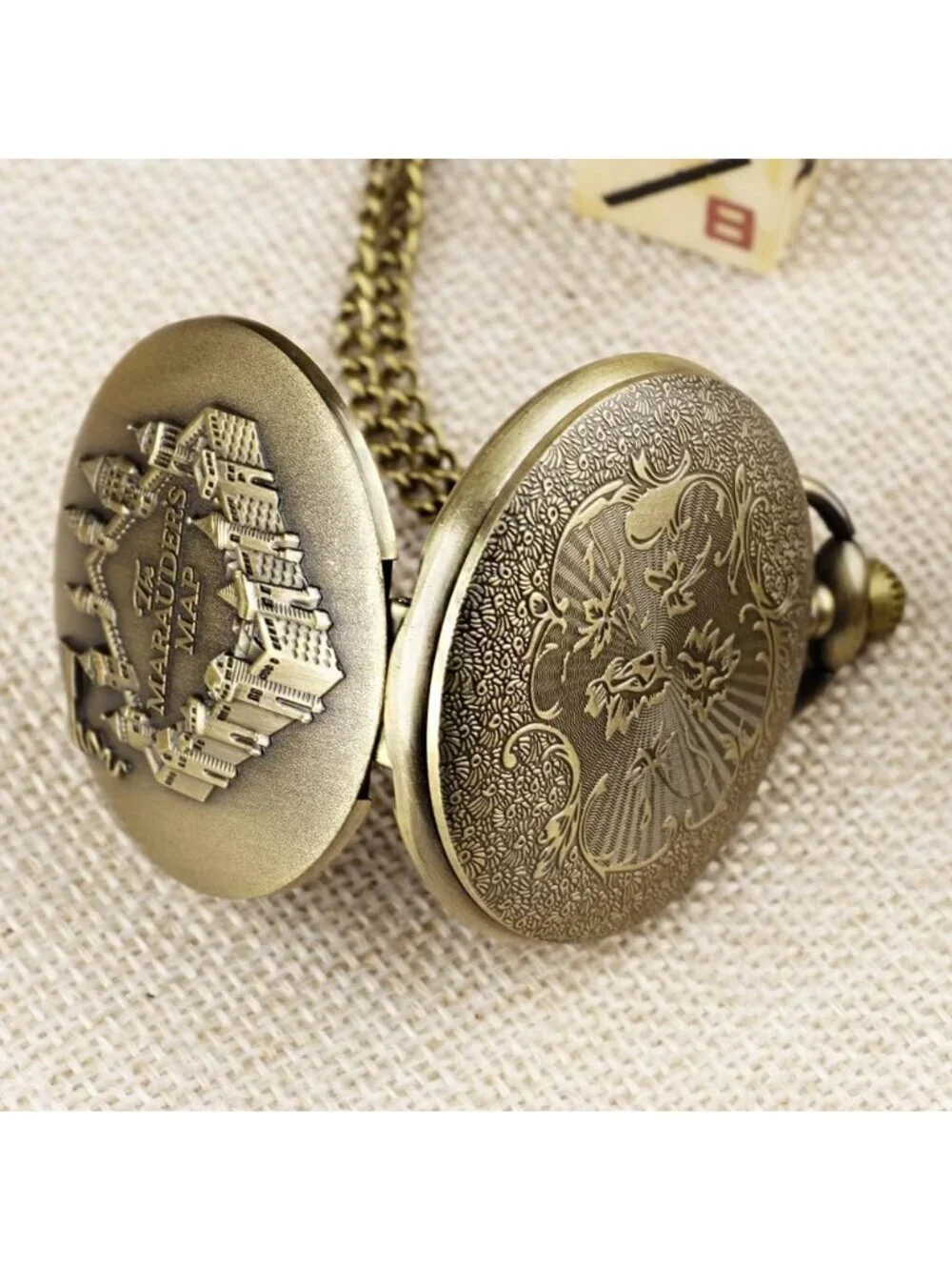 Men's Brown Analog Quartz Map Shape Pendant Necklace Round Case Pocket Watch